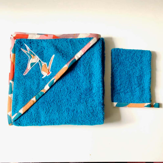 Cape de bain éponge bleu ours polaire