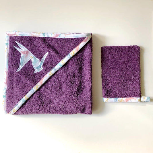Cape de bain éponge violette baleines
