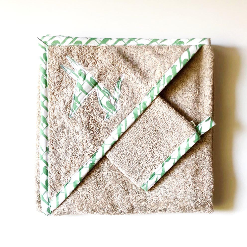 Cape de bain eponge beige ara vert