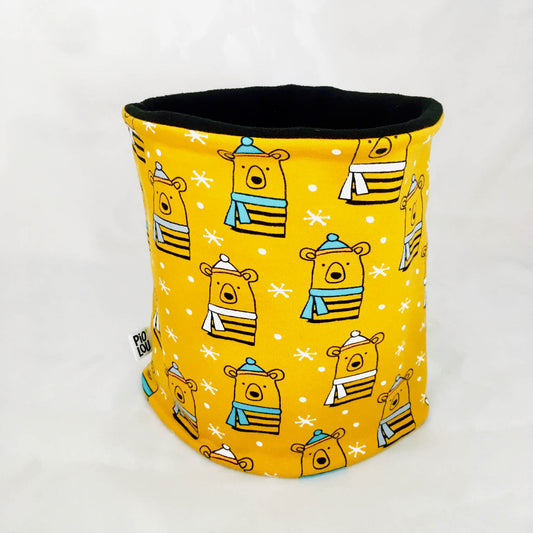 Tour de cou enfant réversible noir et jaune motifs ours