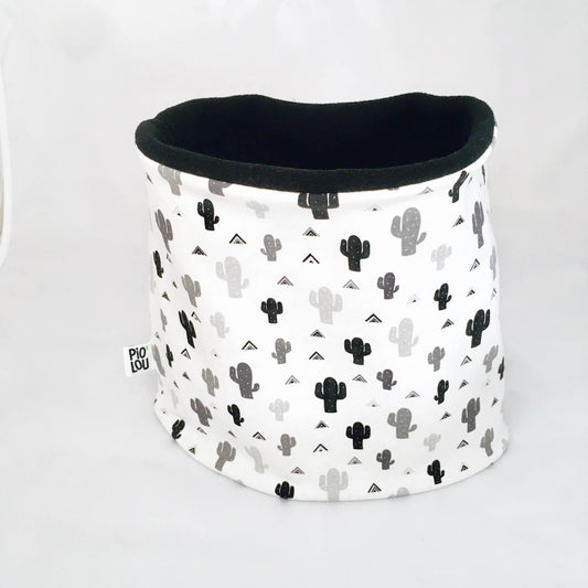 Tour de cou enfant réversible noir et blanc motifs cactus