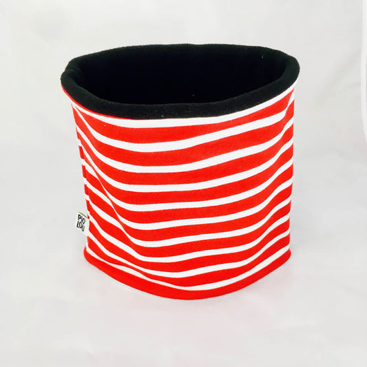Tour de cou enfant réversible noir et rouge rayé