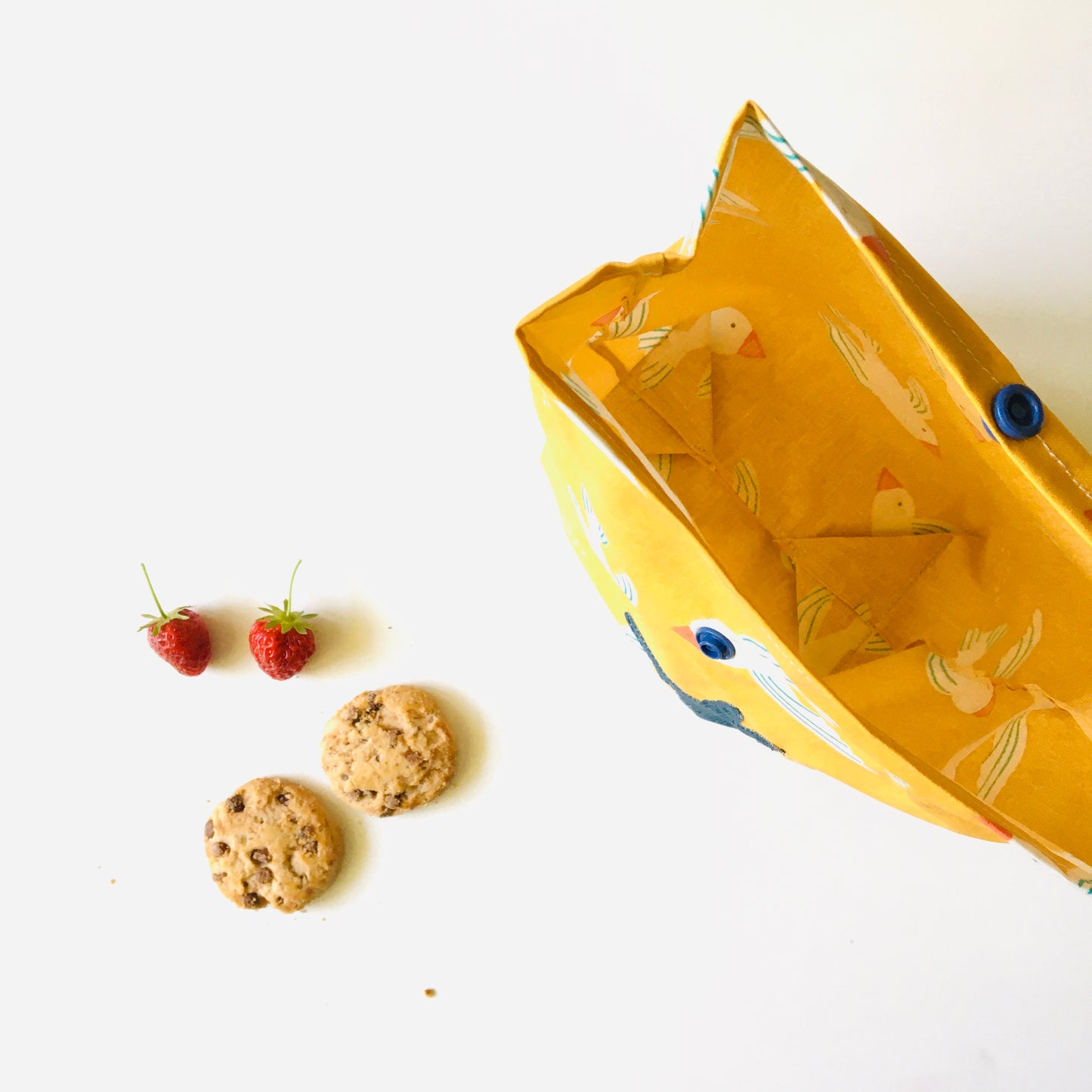 Lunch bag en tissu enduit jaune oiseaux