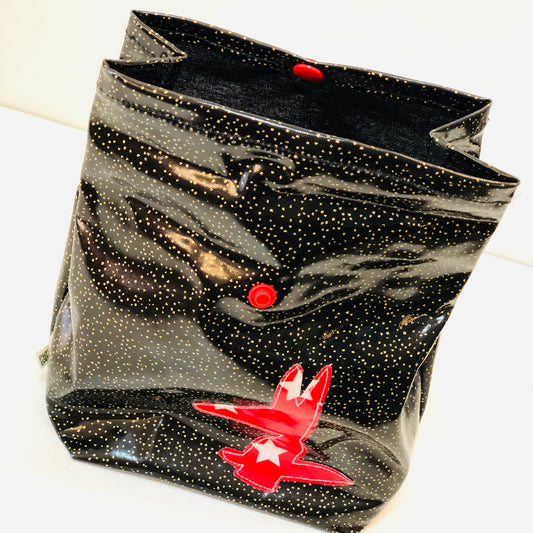 Lunch-bag enduit noir pailleté doré