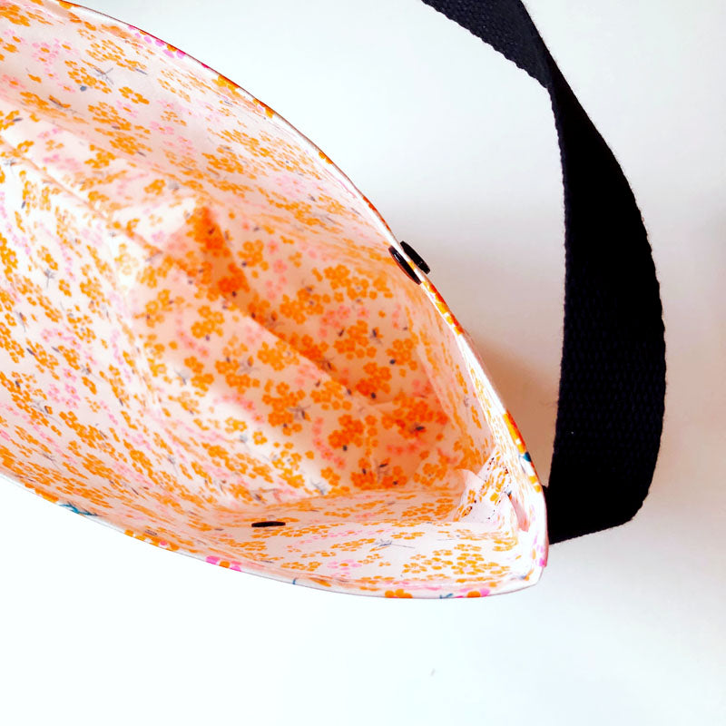 Lunch-bag GM enduit blanc fleuri orange