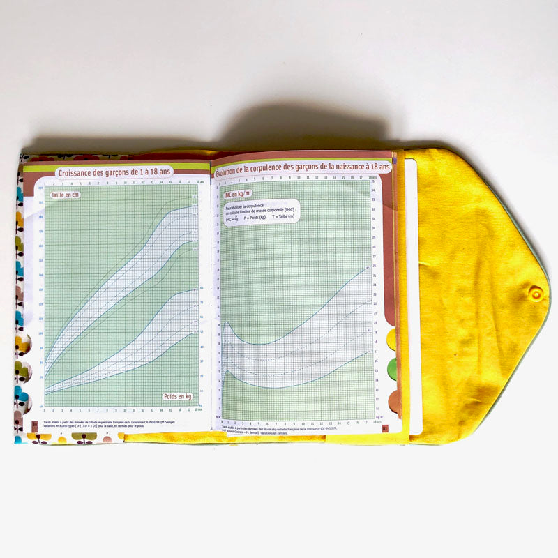 Pochette pour carnet de santé en tissu fleuri multicolore