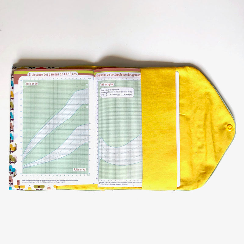 Pochette pour carnet de santé en tissu fleuri multicolore