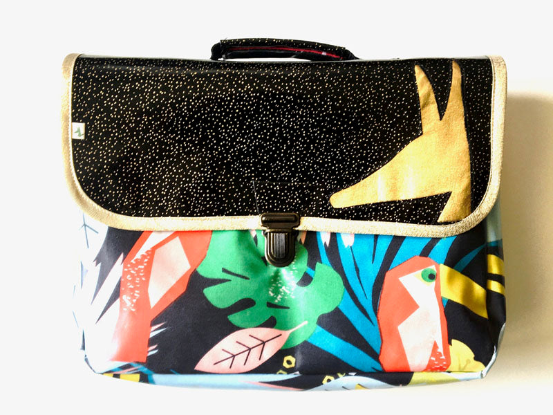 Cartable maternelle léger Noir Pailleté Doré Jungle