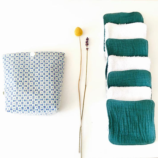 Pochette de 7 lingettes lavables bleues