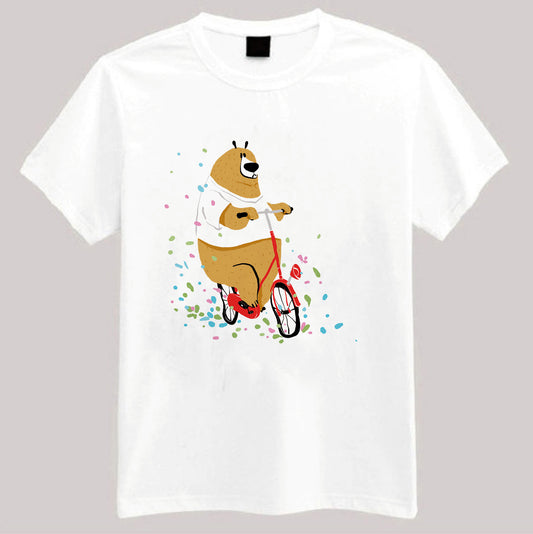 T-shirt blanc Ours à vélo