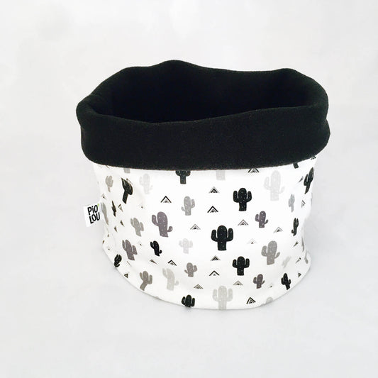Tour de cou enfant réversible noir et blanc motifs cactus