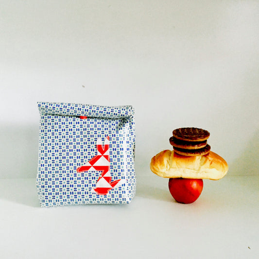 Lunch bag enduit bleu et rouge