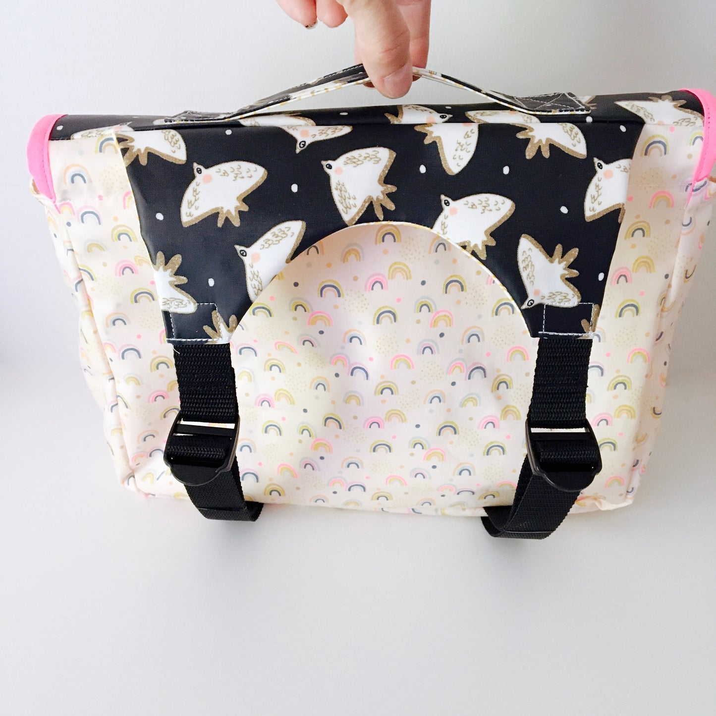 Cartable maternelle léger Rose arc en ciel oiseaux
