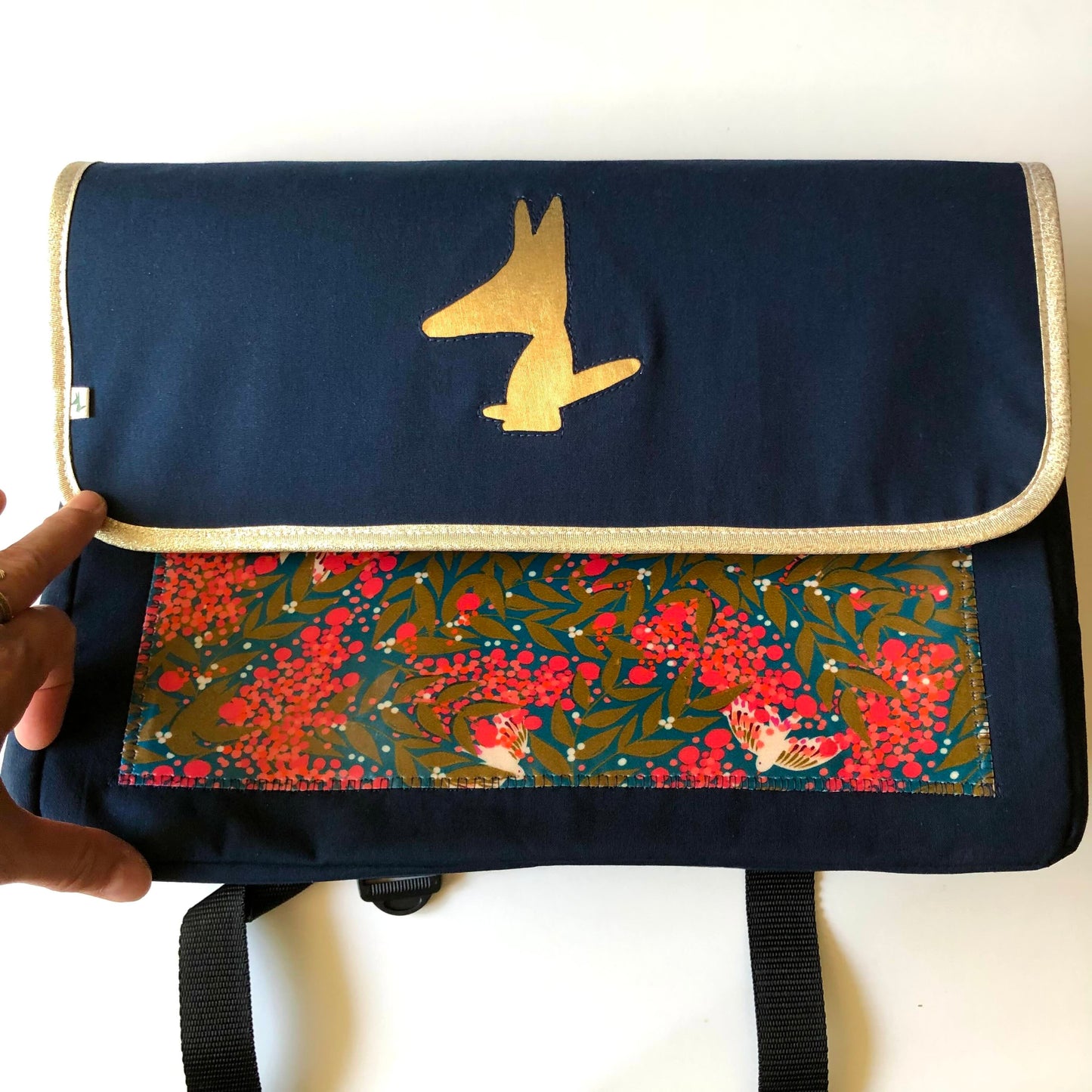 Cartable CP/primaire renforcé et léger Marine motifs fleurs et oiseaux