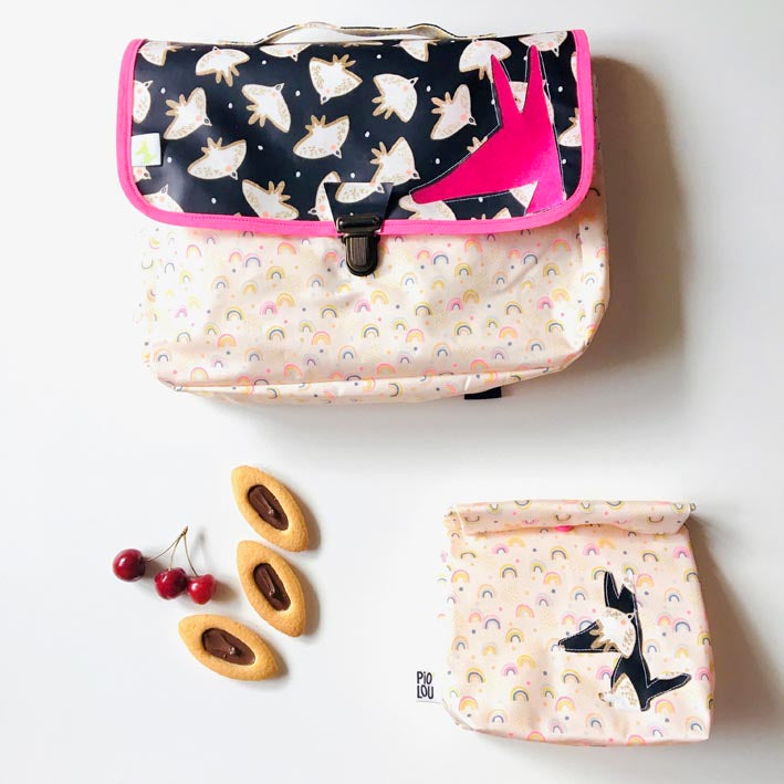 Cartable maternelle léger Rose arc en ciel oiseaux