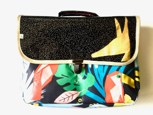 Cartable maternelle léger Noir Pailleté Doré Jungle