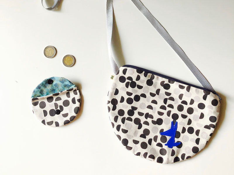 Sac à main enfant et son porte-monnaie n&b bleu argenté