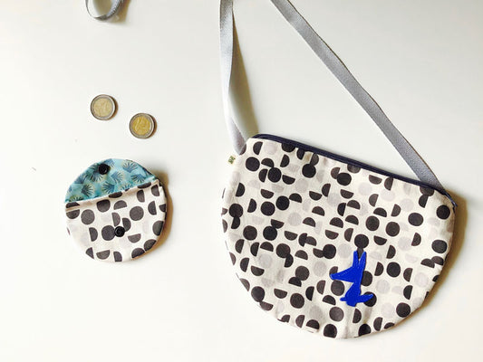 Sac à main enfant et son porte-monnaie n&b bleu argenté